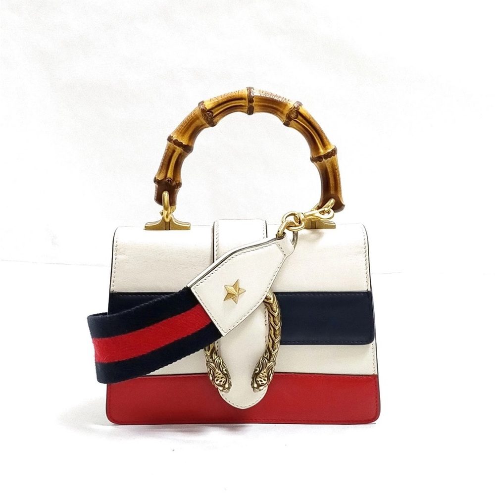 Gucci Tricolor Leather Satchel with Bamboo Top Handle